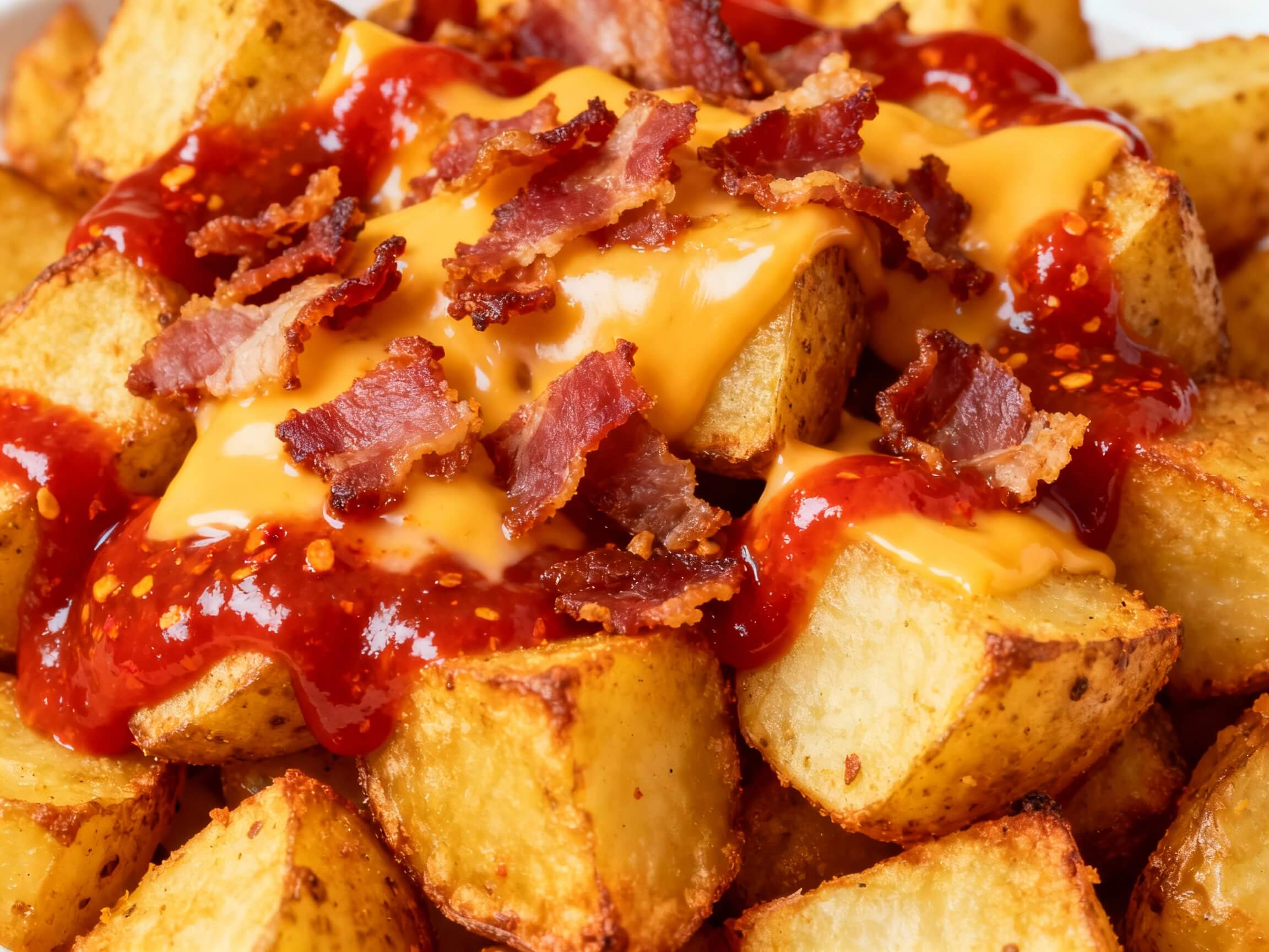 Patatas Bravas con Queso y Bacon